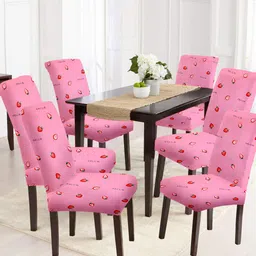 Aura Set Of 6 Pink & Red Printed Chair Covers-13