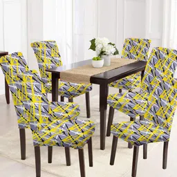 Aura Set Of 6 Yellow & Grey Printed Chair Covers-16