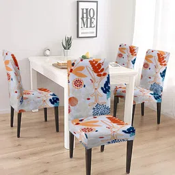 Cortina Set Of 4 Beige & Orange Printed Chair Cover-image-77