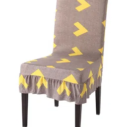 HOKIPO Brown & Yellow Printed Stretchable Frill Chair Cover-12