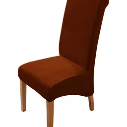 HOKIPO Rust Brown Stretchable Velvet Long Back Chair Cover-8