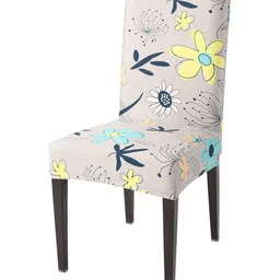 HOKIPO Beige & Blue Floral Stretchable Chair Cover-image-89
