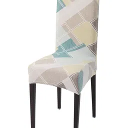 HOKIPO Grey & Blue Printed Stretchable Chair Cover-image-27