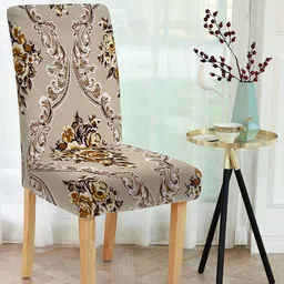 Cortina Beige & Brown Printed Chair Cover-image-82