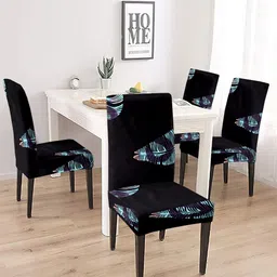Cortina Set Of 4 Black & Blue Printed Chair Cover-43