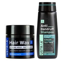 Ustraa Men Set of Anti Dandruff Shampoo & Strong Hold & Matt Look Hair Wax-75