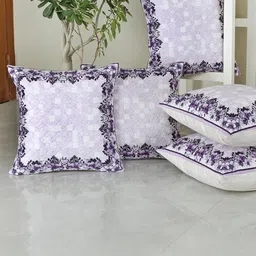Homerz Purple & White 5 Pieces Floral Velvet Square Cushion Covers-55