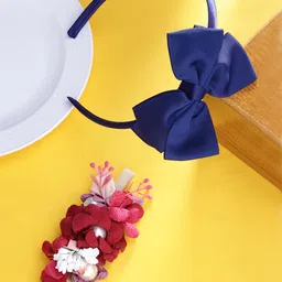 Yellow Chimes Girls Navy Blue & Red Set of 2 Beaded & Bow Styled Hairband-32