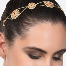 Zaveri Pearls Women Pink & Gold-Toned Embellished Hairband-image-46