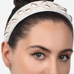 Zaveri Pearls Women Off White & Peach-Coloured Embellished Hairband-24