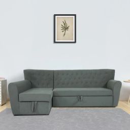 woodsworth from pepperfry Shaleno Fabric RHS Pull-Out Sofa Cum Bed in Steel Grey Colour with Storage-picture-2
