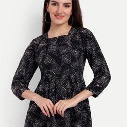 Rudraaksha Creations Geometric Print Crepe Empire Longline Top-image-45