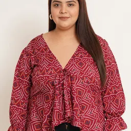 U&F Beyond Women Plus Size Print Puff Sleeve Crepe High-Low Top-picture-48