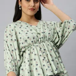 SHOWOFF Women Green Floral Print Crepe Empire Top-image-75