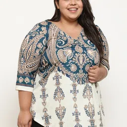 Amydus Plus Size Ethnic Motifs Printed V-Neck Regular Top-9