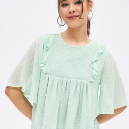 Harpa Self Design Round Neck Flared Sleeve Empire Top-picture-1