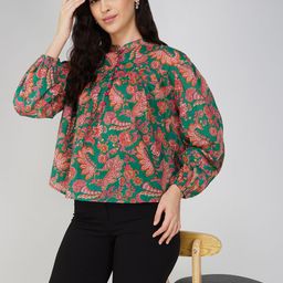 Avor Lifestyle Floral Printed Puff Sleeve Cotton A-Line Top-image-19