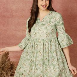 antaran Floral Print Bell Sleeve Cotton Empire Top-image-64