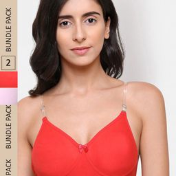 College Girl Pink & Red Pack Of 2 Non Padded & Underwired Cotton Bra-6