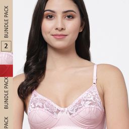 College Girl Pink & Red Pack Of 2 Non Padded & Non-Wired Cotton Bra-1