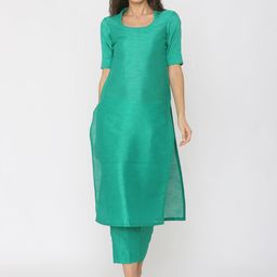 SHADES OF FAASHION Solid Round-Neck Straight Regular Kurta with Trousers-image-13