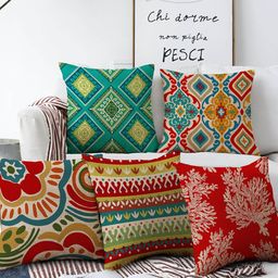 AEROHAVEN Red & Green Set of 5 18"X18" Ethnic Motifs Square Cushion Covers-12