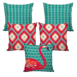 AEROHAVEN Red & Green Set of 5 Geometric Square Cushion Covers image 2