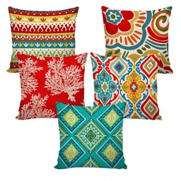 AEROHAVEN Red & Green Set of 5 18"X18" Ethnic Motifs Square Cushion Covers image 5