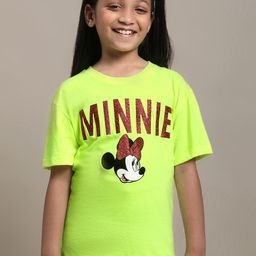 Kids Ville Girls Humour and Comic Minnie Mouse Graphic Printed Pure Cotton T-Shirt-image-60
