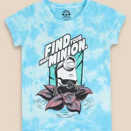 Kids Ville Girls Blue Minions Printed Round Neck T-shirt-image-69