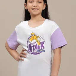 Kids Ville Girls Garfield Printed Pure Cotton Relaxed Fit Tshirt-picture-12