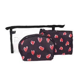 ASTRID 3 Pcs Black & Red Printed Makeup Pouches-13
