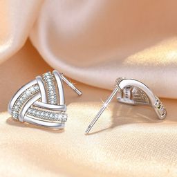 MYKI Silver-Plated Cubic Zirconia Studded Contemporary Studs Earrings-11
