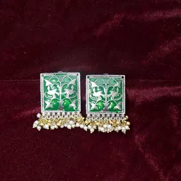 VAGHBHATT Silver Plated Square Studs Earrings-46