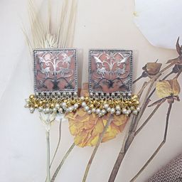 VAGHBHATT Silver-Plated Square Oxidised Studs Earrings-41