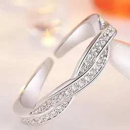 MYKI Silver-Plated CZ-Studded Cross Design Adjustable Finger Ring-image-99