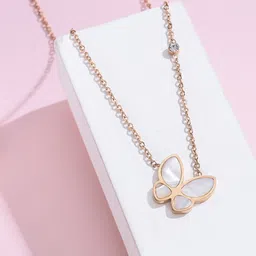 MYKI Rose Gold-Plated Artificial Stones Studded Butterfly Pendant With Chain-11