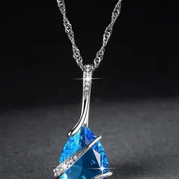 MYKI Silver-Plated Cubic Zirconia-Studded Teardrop Shape Pendant image 3