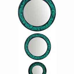 VAS collection home 3-Pcs Green Floral Patterned Wooden Wall Mirror-picture-42
