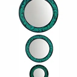 VAS collection home Pack of 3 Green Ethnic Motifs Patterned Wooden Wall Mirror-48