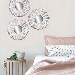 VAS collection home 3-Pcs Floral Patterned Wooden Wall Mirror-picture-35
