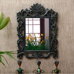 VAS collection home Black Self Design Wooden Decotaive Frame Mirror-12