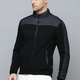 Flying Machine Men Black Colourblocked Front-Open Sweatshirt image 4
