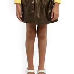 UNDER FOURTEEN ONLY Girls Golden Solid Mini Flared Skirt-image-21
