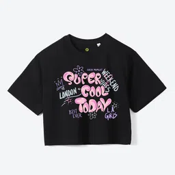 YK Girls Round Neck Short Sleeves Typographic Printed Pure Cotton T-shirt-image-34