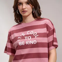 Tokyo Talkies Women Striped Drop-Shoulder Sleeves Boxy T-shirt-image-66