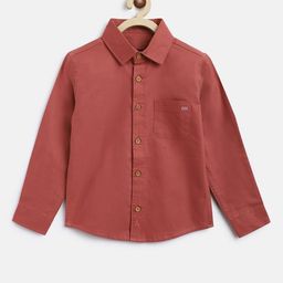 TALES & STORIES Boys Rust Red Solid Cotton Casual Shirt-image-11