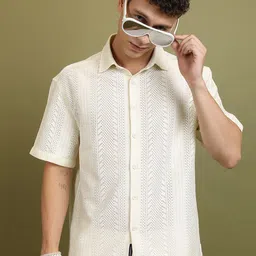 HIGHLANDER Oversized Self Design Casual Crochet Shirt-image-19