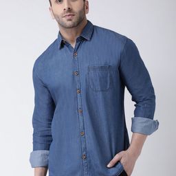 Hangup Men Blue Smart Slim Fit Solid Casual Denim Shirt-picture-32