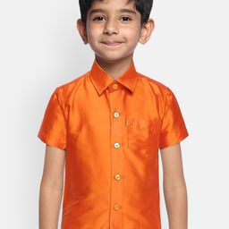 THANGAMAGAN Boys Orange Original Regular Fit Solid Casual Shirt-image-91